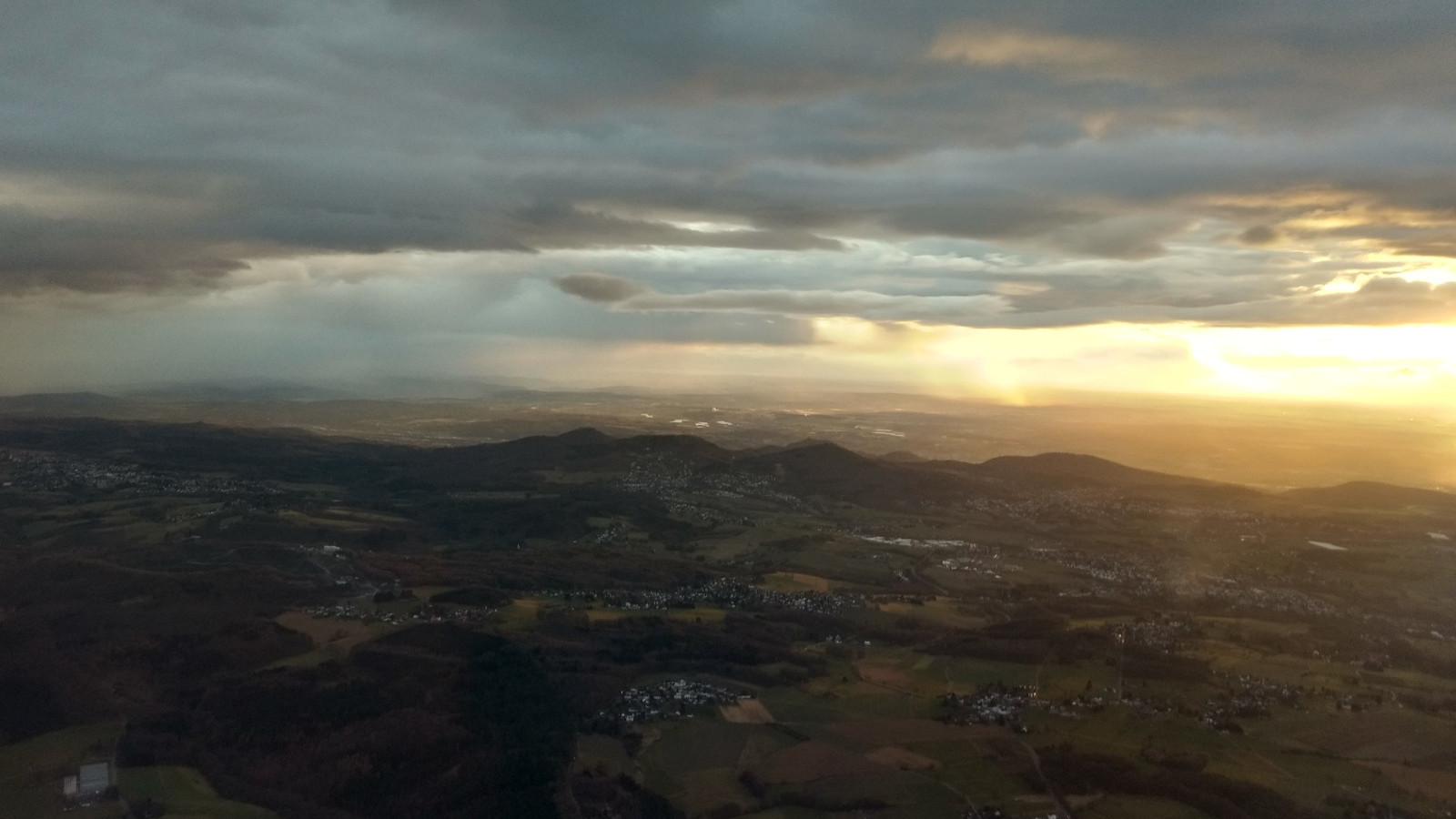 Dusk over Dublin out of an airplane