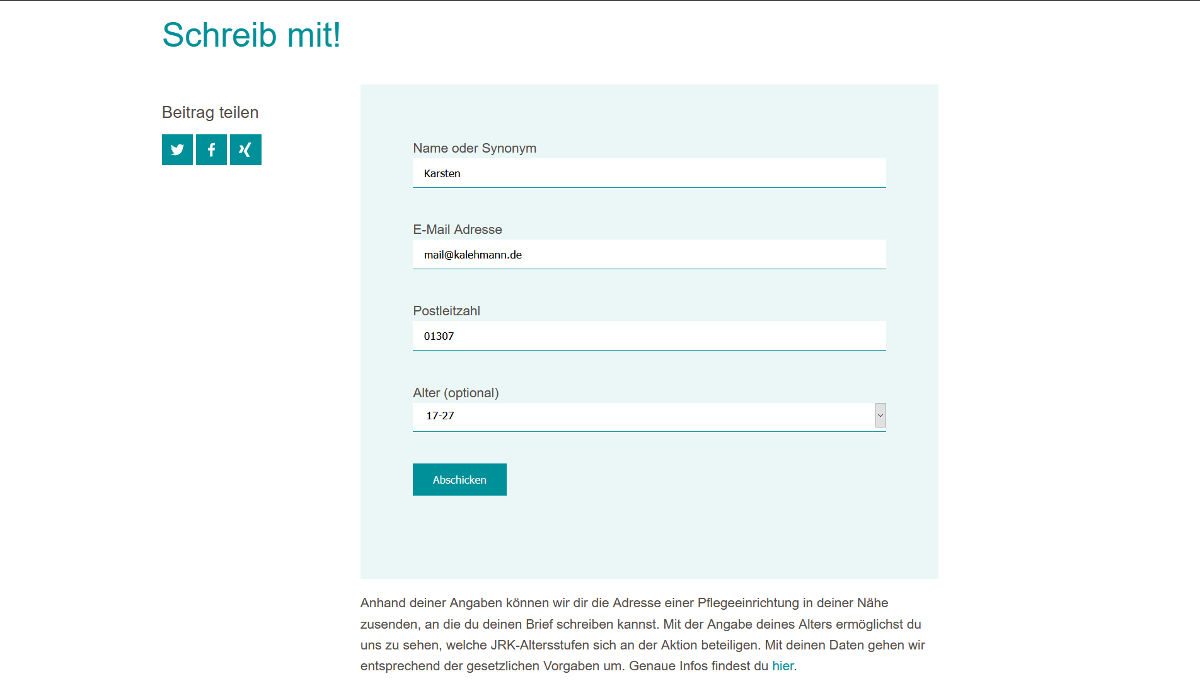 Ein Screenshot der Webanwendung von SchreibMit!