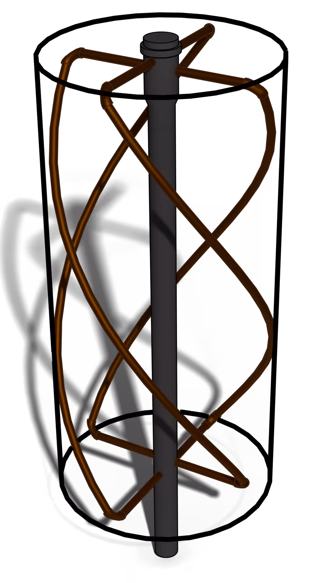 A QFH antenna with two half turn loops and a cylinder draw around it