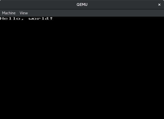 Screenshot of the hello world bootloader running in qemu